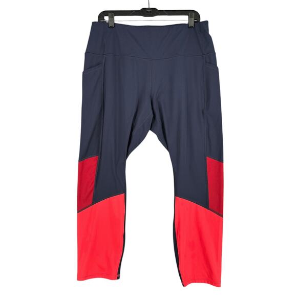 All In Motion Navy Red Color Block High Waist Side Pockets Womens Leggings XXL - Picture 1 of 7